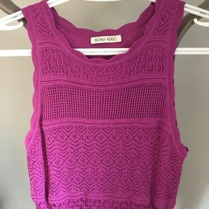 🌻3/25$ Ronny Kobo fuchsia knit/crochet layered dress